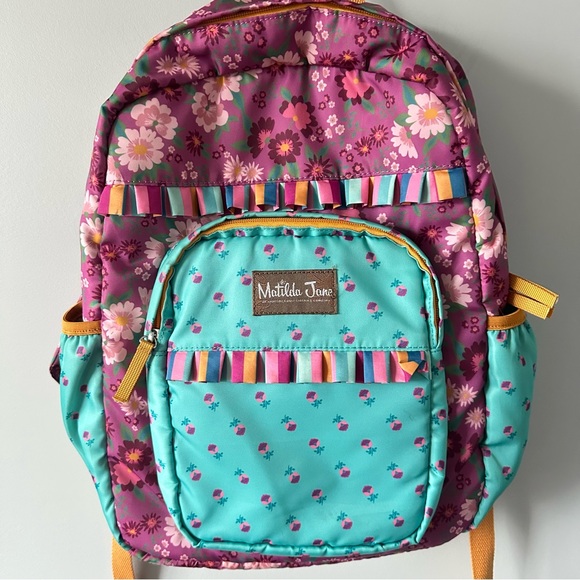 Matilda Jane Pack Up Backpack Purple Floral School Travel Kids Girls Zip Pockets - Picture 2 of 10